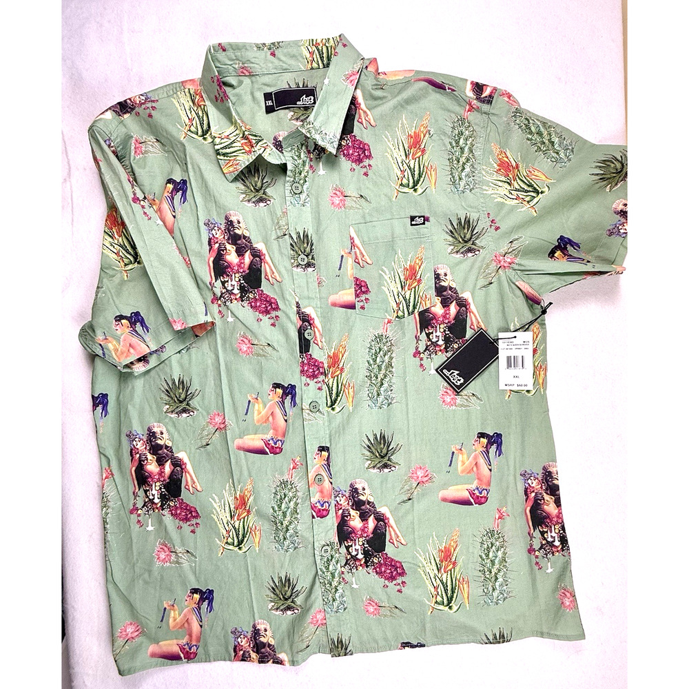 NWT Lost Enterprises mens Shirt Maya Queen green XXL Beach Vacation Resortwear